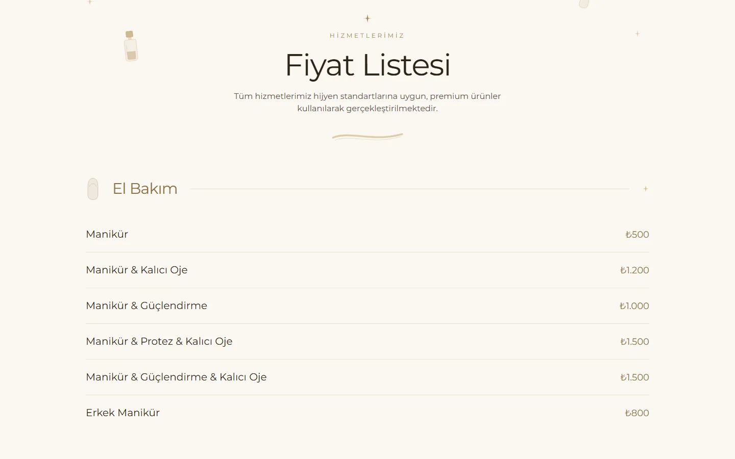 Bade Beauty price list page